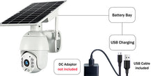 Load image into Gallery viewer, HD CCTV Camera with integral rechargeable batteries (supplied) and a solar panel for charging