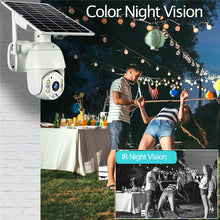 Load image into Gallery viewer, HD CCTV Camera with integral rechargeable batteries (supplied) and a solar panel for charging