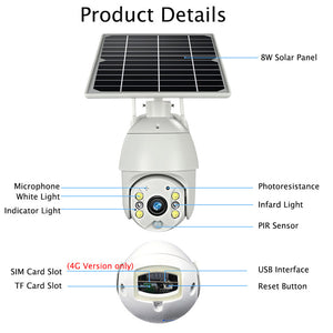 HD CCTV Camera with integral rechargeable batteries (supplied) and a solar panel for charging